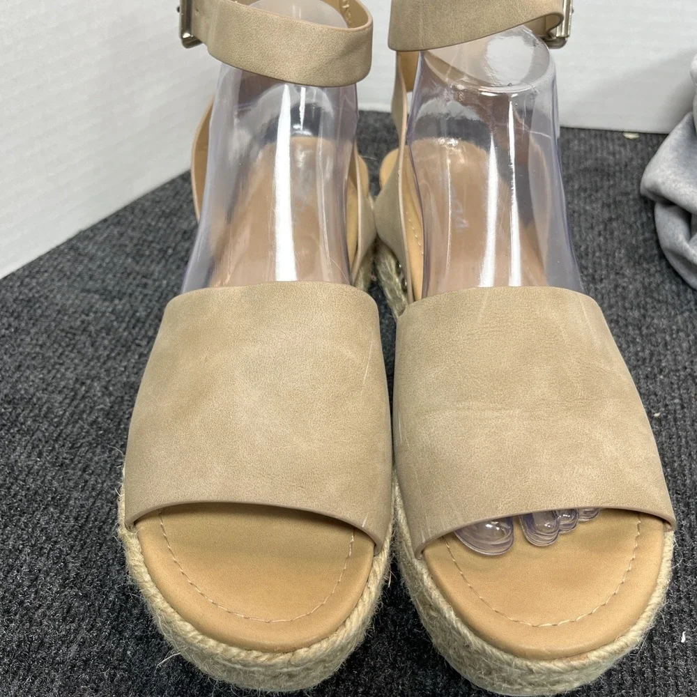 Soda Topic Espadrille Platform Sandal Women 8.5 Tan Boho Woven Ankle Strap